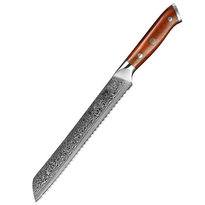 Cuchillo de Pan 23cm 10Cr+Damasco GOTAS de LLUVIA PaloRosa