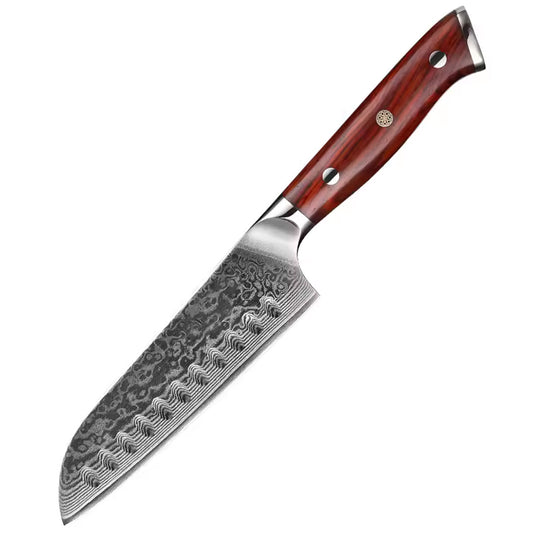 Cuchillo mini Santoku 13cm 10Cr+Damasco GOTAS de LLUVIA PaloRosa