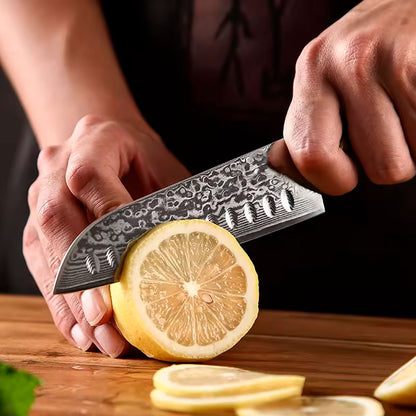 Cuchillo mini Santoku 13cm 10Cr+Damasco GOTAS de LLUVIA PaloRosa