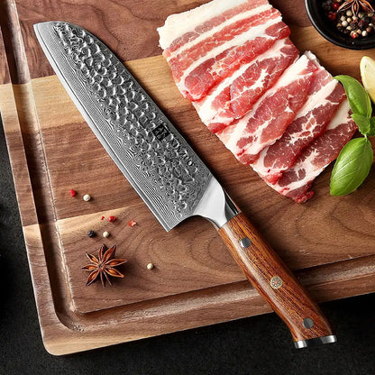 Cuchillo Santoku 18cm 10Cr+Damasco Martillado IronWood