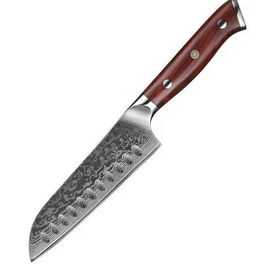 Cuchillo Santoku 18cm 10Cr+Damasco GOTAS de LLUVIA PaloRosa