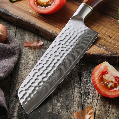 Cuchillo Santoku 18cm 14Cr+Damasco Martillado PaloRosa