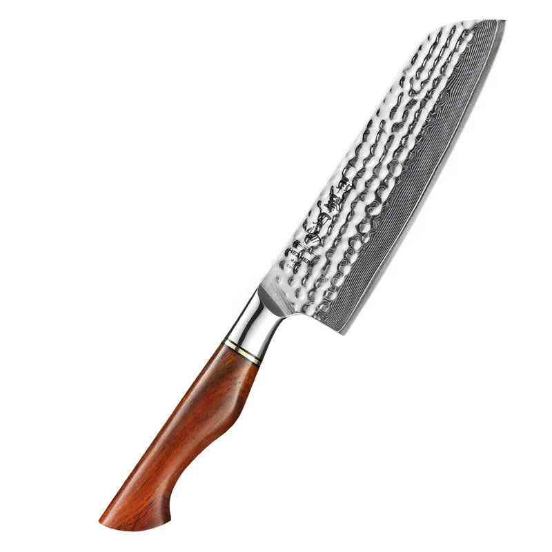 Cuchillo Santoku 18cm 14Cr+Damasco Martillado PaloRosa