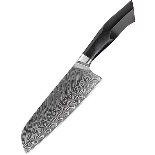 Cuchillo Santoku 18cm 10Cr+Damasco Espina G10 Negro