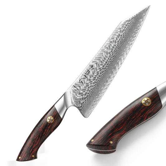 Cuchillo Kiritsuke 21cm 14Cr+Damasco Rojo Negro G10