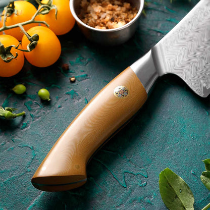 Cuchillo Gyuto 22cm 10Cr+Damasco Flamas Linen Micarta