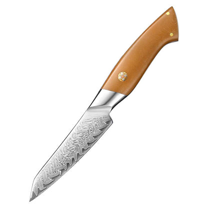 Cuchillo Petty 11cm 10Cr+Damasco Flamas Linen Micarta