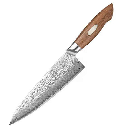Cuchillo de Chef 21cm AUS10+damasco Martillado Nogal