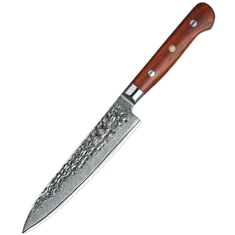 Cuchillo Utilitario 15cm 10Cr+Damasco Martillado PaloRosa