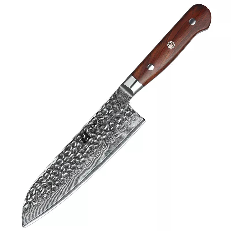 Cuchillo Santoku 18cm 10Cr+Damasco Martillado PaloRosa