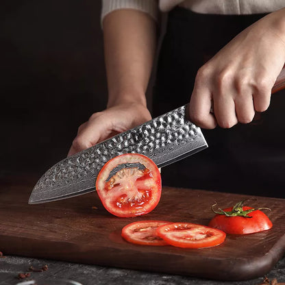 Cuchillo Santoku 18cm 10Cr+Damasco Martillado PaloRosa