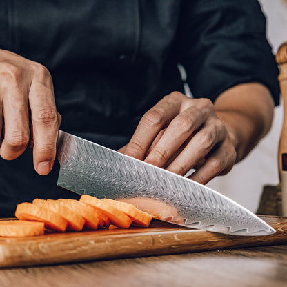 Cuchillo de Chef 19cm 10Cr+Espina Damasco66 oct Palo Rosa Africano tabla de picar corte camote