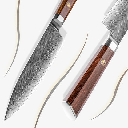 Cuchillo de Chef 19cm 10Cr+Espina Damasco66 oct Palo Rosa Africano detalle del mango octagonal