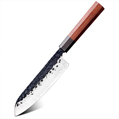 Cuchillo Santoku 18cm clad 440c Kurouchi martillado Mango Ébano y Secuoya