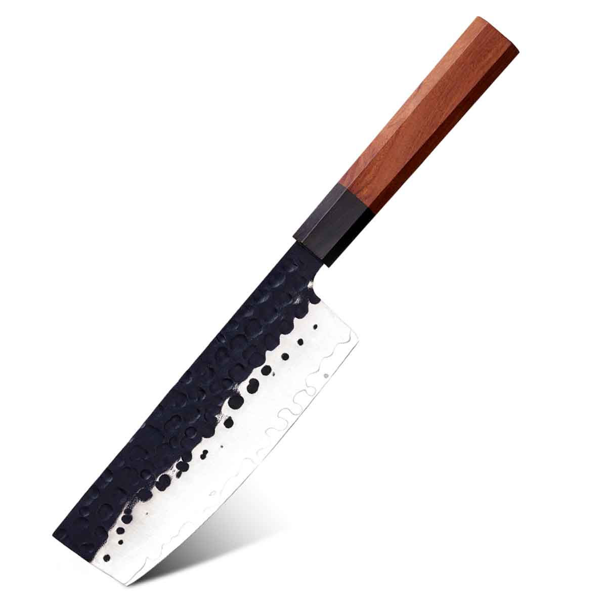 Cuchillo Nakiri 17cm clad 440c Kurouchi martillado Mango Ébano y Secuoya