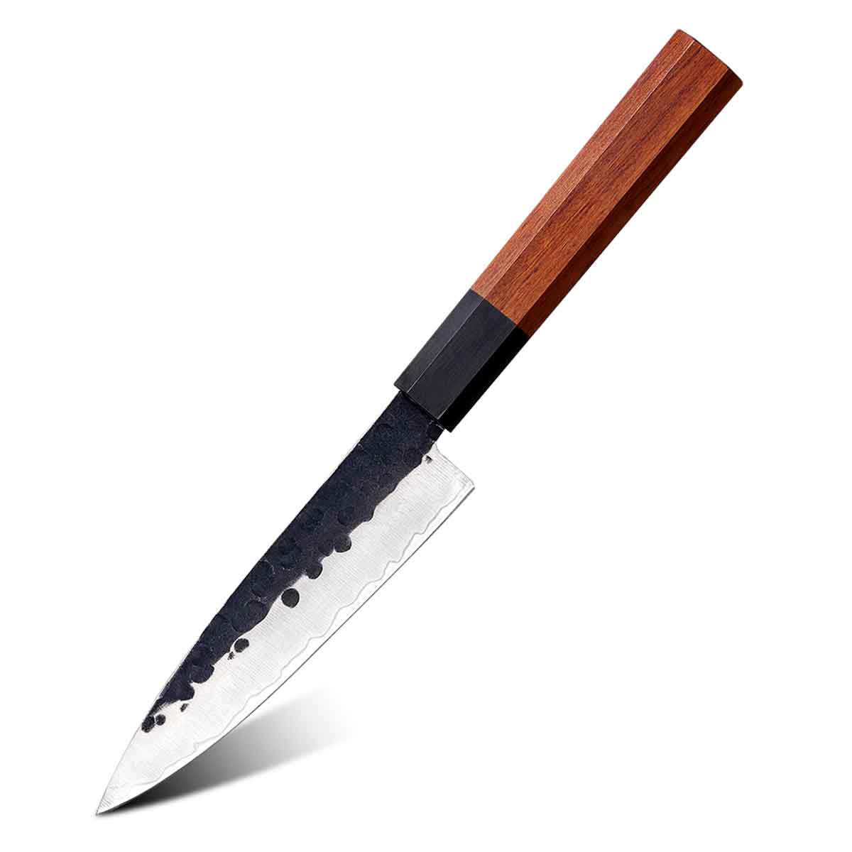 Cuchillo Utilitario 14cm clad 440c Kurouchi martillado Mango Ébano y Secuoya