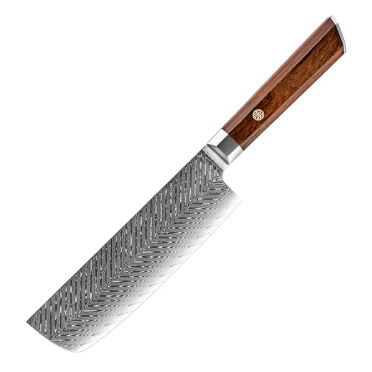 Cuchillo Nakiri 17cm 10Cr+Espina Damasco66 oct Palo Rosa Africano fodo blanco