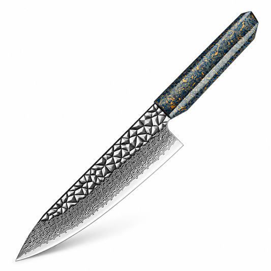 Cuchillo de Chef 20cm 10Cr+Pirámide Damasco66 OLEO Celado Blue.