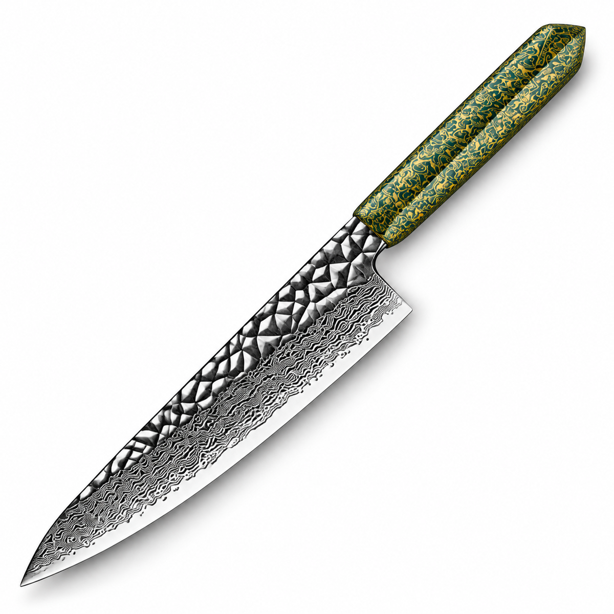 Cuchillo de Chef 20cm 10Cr+Pirámide Damasco66 OLEO Azure Green.