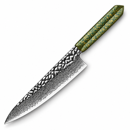 Cuchillo de Chef 20cm 10Cr+Pirámide Damasco66 OLEO Azure Green.