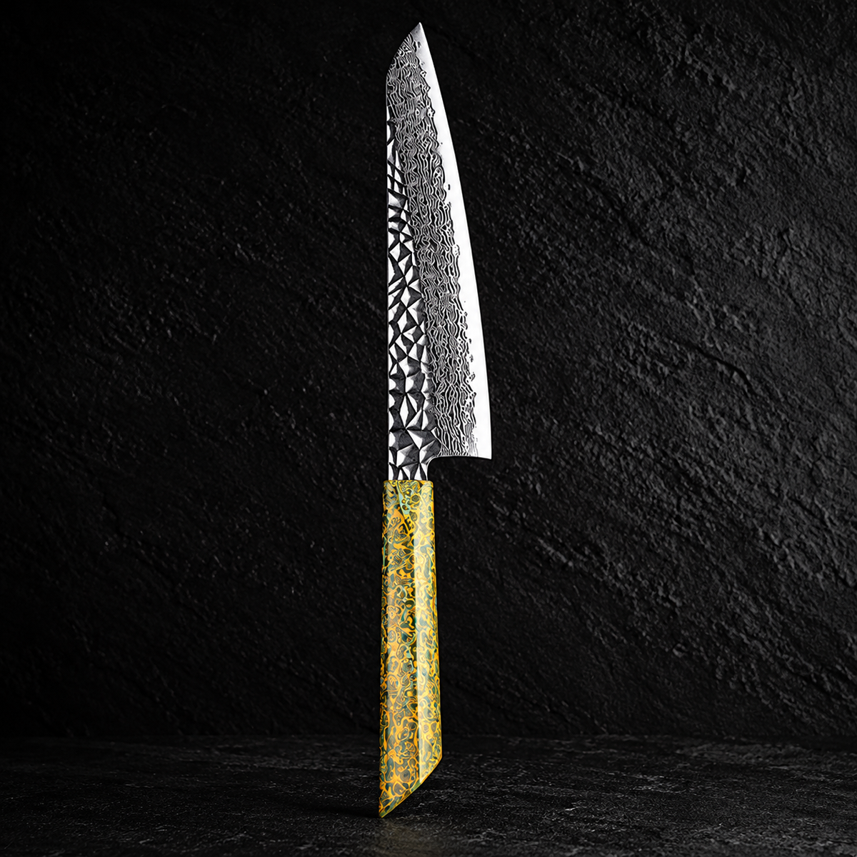 Cuchillo de Chef 20cm 10Cr+Pirámide Damasco66 OLEO Jade Yellow
