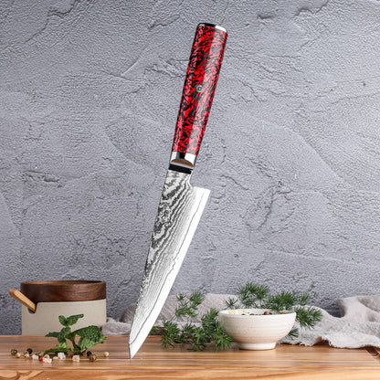 Cuchillo Utilitario 15cm S35VN+Ola Damasco66 Resina Roja y Carbono 
