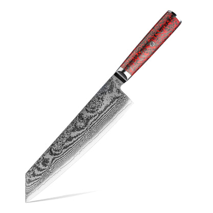 Cuchillo Kiritsuke 21cm S35VN+Ola Damasco66 Resina Roja y Carbono.