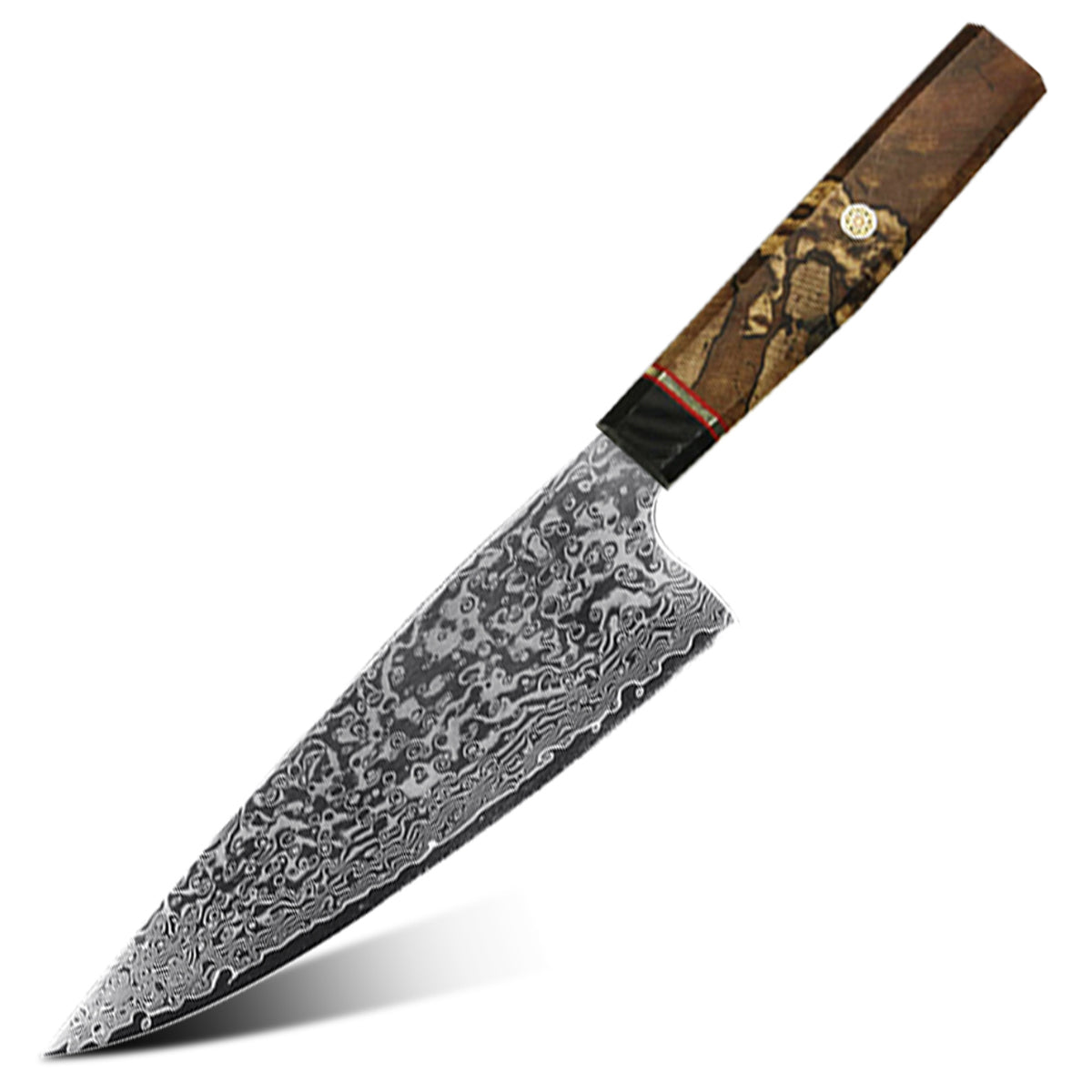 Cuchillo Cebollero 21cm 10Cr+Damasco Madera Burl
