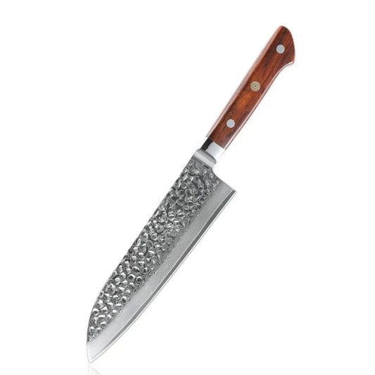 Cuchillo Santoku 18cm 10Cr Damasco Martillado RoseWood clásico