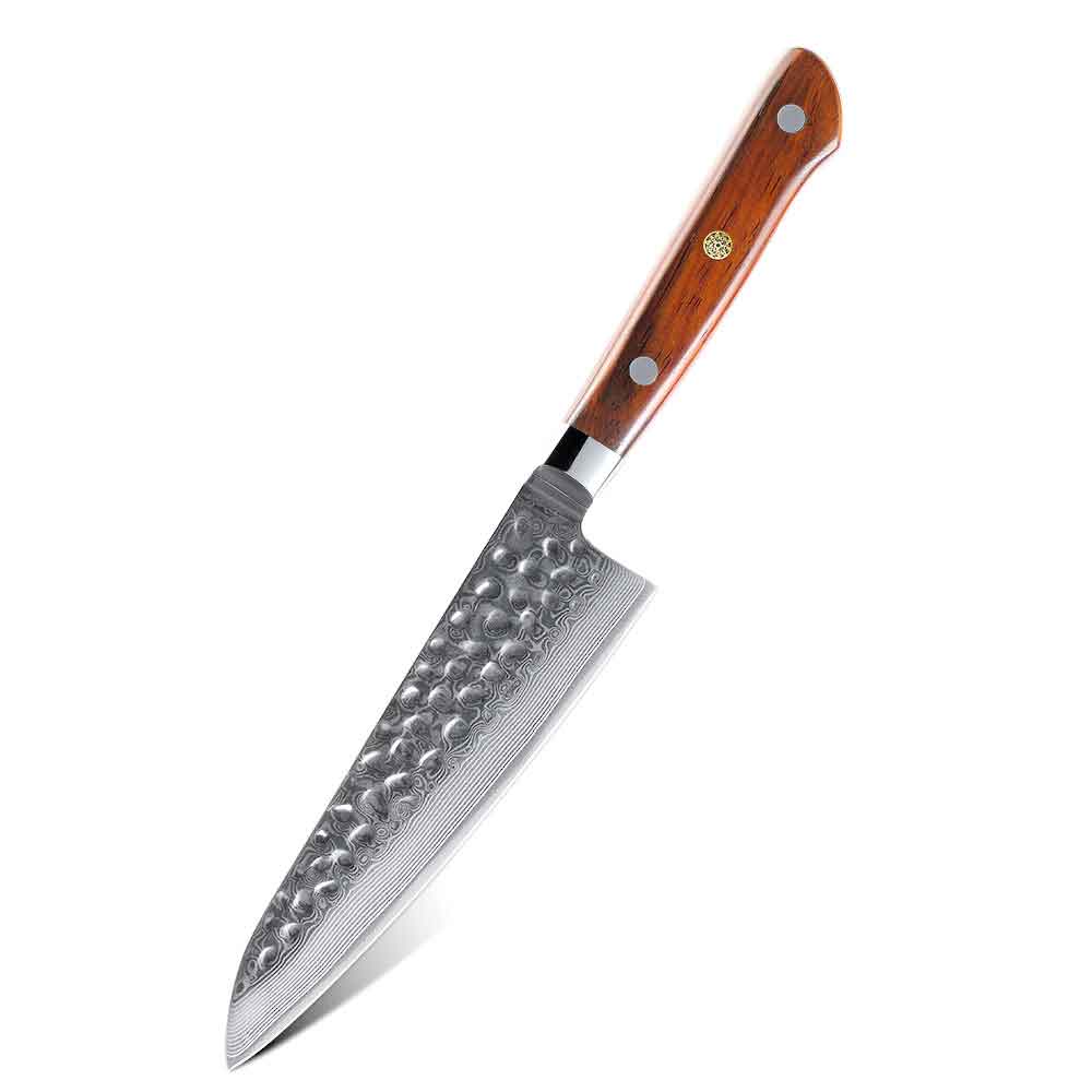 Cuchillo Utilitario 15cm 10Cr Damasco Martillado RoseWood clásico