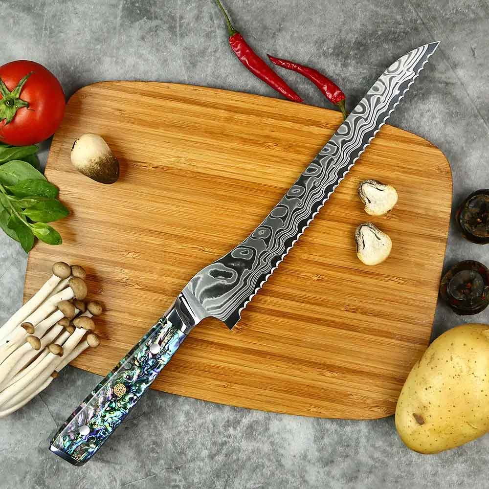 Cuchillo de Pan 25cm 10Cr+Damasco ABALÓN