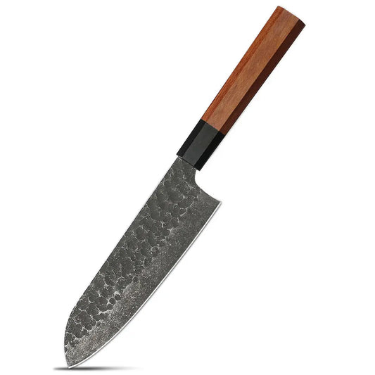 Cuchillo Santoku 18cm 440c Kurouchi Clad mango Caoba
