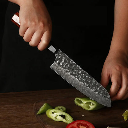 Cuchillo Santoku 18cm 440c Kurouchi Clad mango Caoba