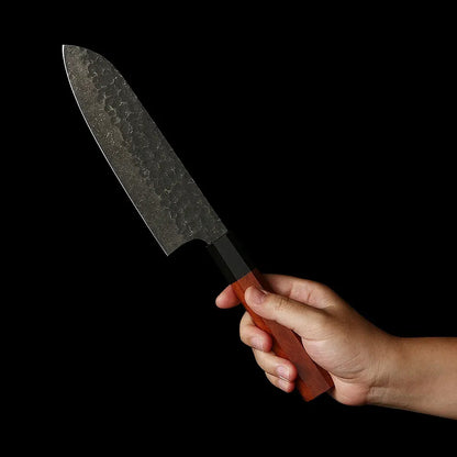 Cuchillo Santoku 18cm 440c Kurouchi Clad mango Caoba