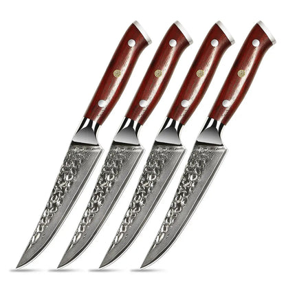 Cuchillo Bistec 12cm 10Cr+Damasco MARTILLADO PaloRosa (Set x4 unidades)