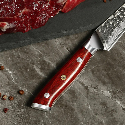 Cuchillo Bistec 12cm 10Cr+Damasco MARTILLADO PaloRosa (Set x4 unidades)