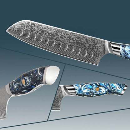 Cuchillo Santoku 18cm 10Cr+Damasco Noche estrellada