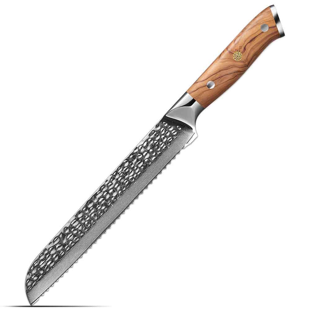 Cuchillo de Pan 21cm 10Cr Damasco Martillado Olivo