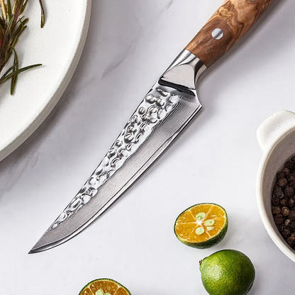 Cuchillo Bistec 12cm 10Cr+Damasco MARTILLADO Olivo (Set x4 unidades)