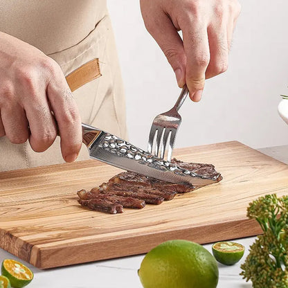 Cuchillo Bistec 12cm 10Cr+Damasco MARTILLADO Olivo (Set x4 unidades)