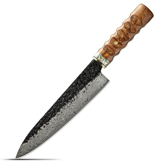 Cuchillo Gyuto 21cm 10Cr Damasco Martillado+Kurouchi Ironwood