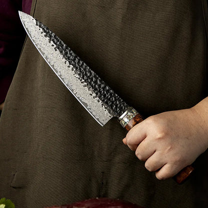 Cuchillo Gyuto 21cm 10Cr Damasco Martillado+Kurouchi Ironwood