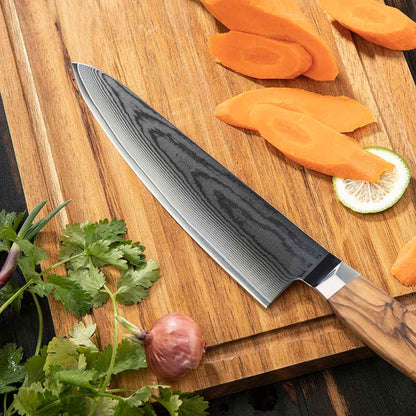 Cuchillo Gyuto 21cm 10Cr Damasco mango Inox+Olivo