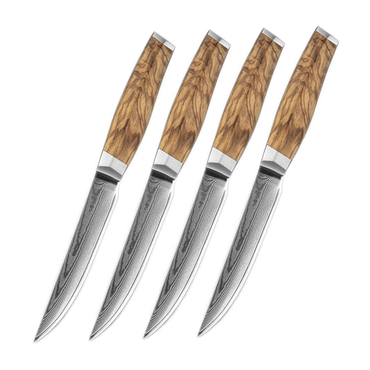 Cuchillo Bistec 13cm 10Cr+Damasco Olivo (Set x4 unidades)