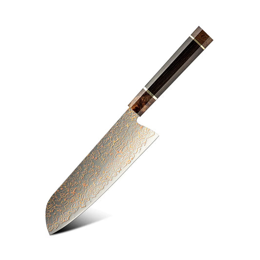 Cuchillo Santoku 18cm 10Cr+Damasco de Cobre Burl+Ebano