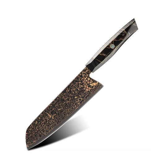 Cuchillo Santoku 18cm 10Cr+Kurouchi Damasco de Cobre
