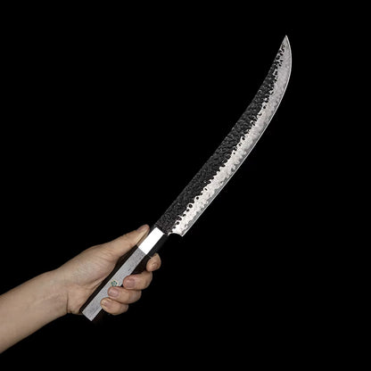 Cuchillo Carnicero 25cm 10Cr+Kurouchi Damasco mango Inox+Ebano