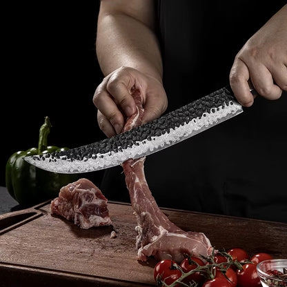 Cuchillo Carnicero 25cm 10Cr+Kurouchi Damasco mango Inox+Ebano