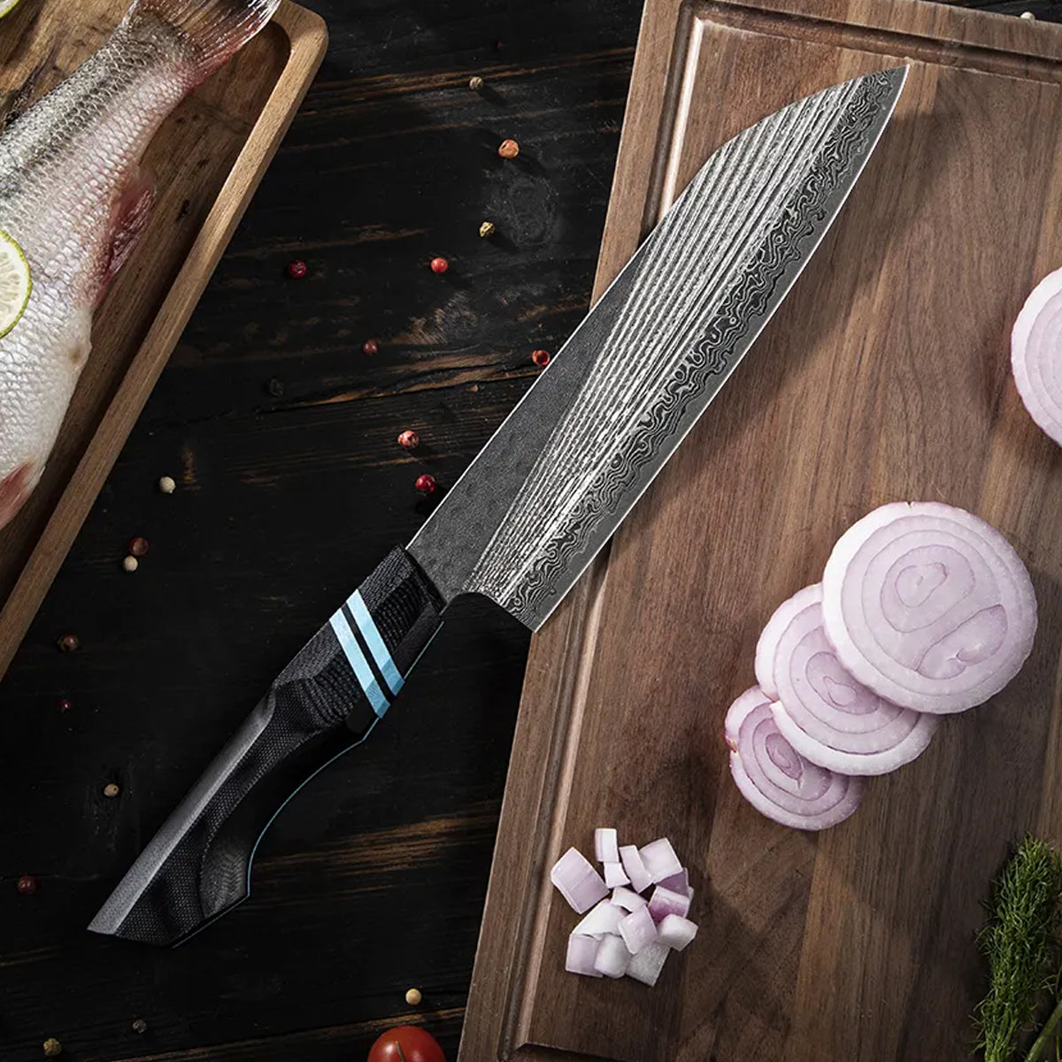 Cuchillo Gyuto 20cm 10Cr+Damasco Full Tang+G10