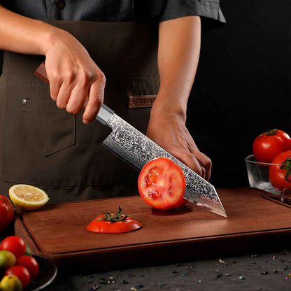 Cuchillo Kiritsuke 21cm Damasco lluvia+10Cr Madera+Inox